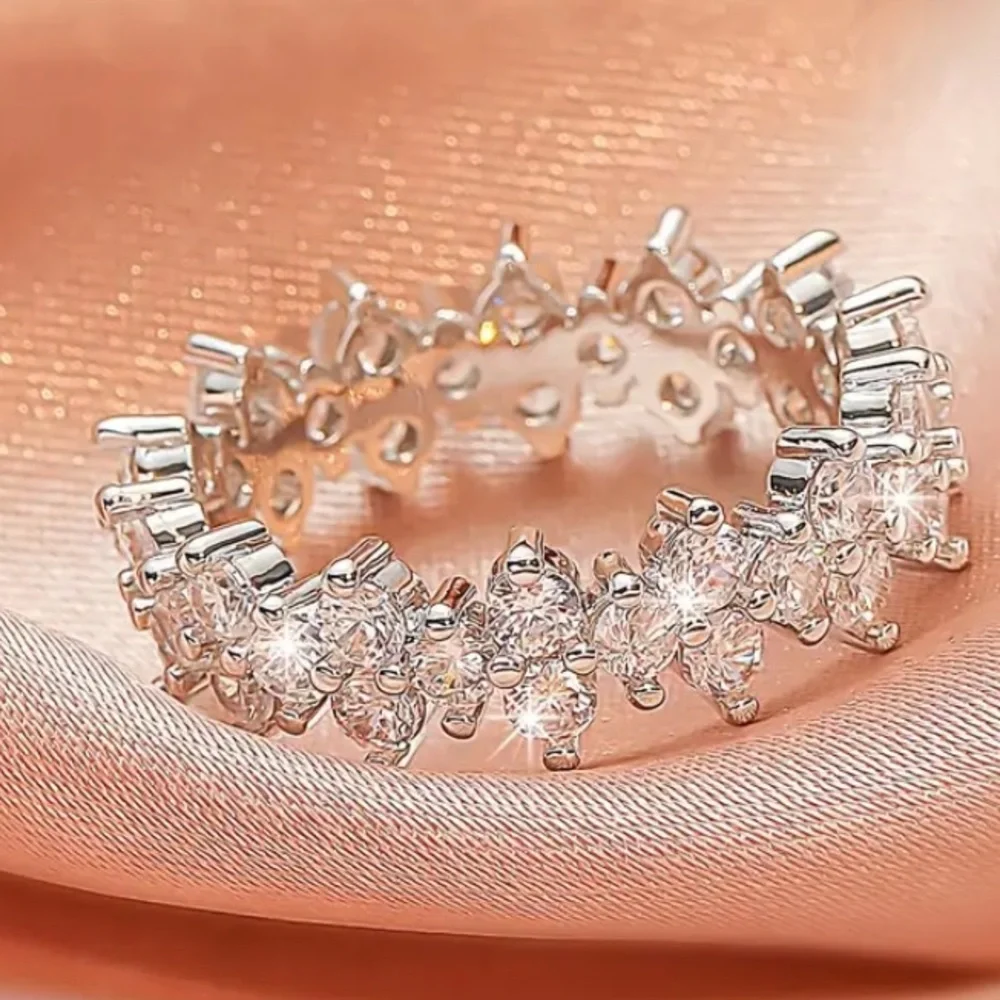 - Eternity Ring-14k White Gold Plated& Pave Crystals Moissanite Sizes 7 or 9